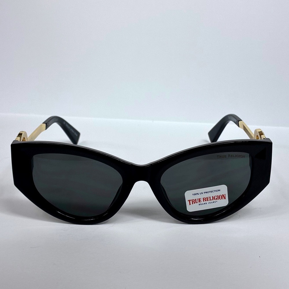 True Religion Sunglasses Cat Eye Black Gold TR93421-D1B-S OS Horseshoe Bling NEW